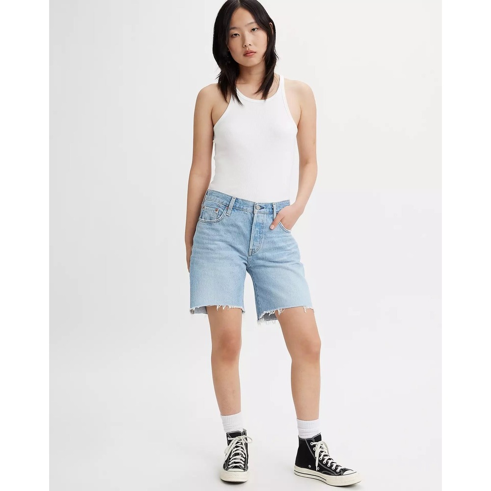 Levis Premium 501 90s Womens Shorts Distressed Light Wash Denim Blue 26